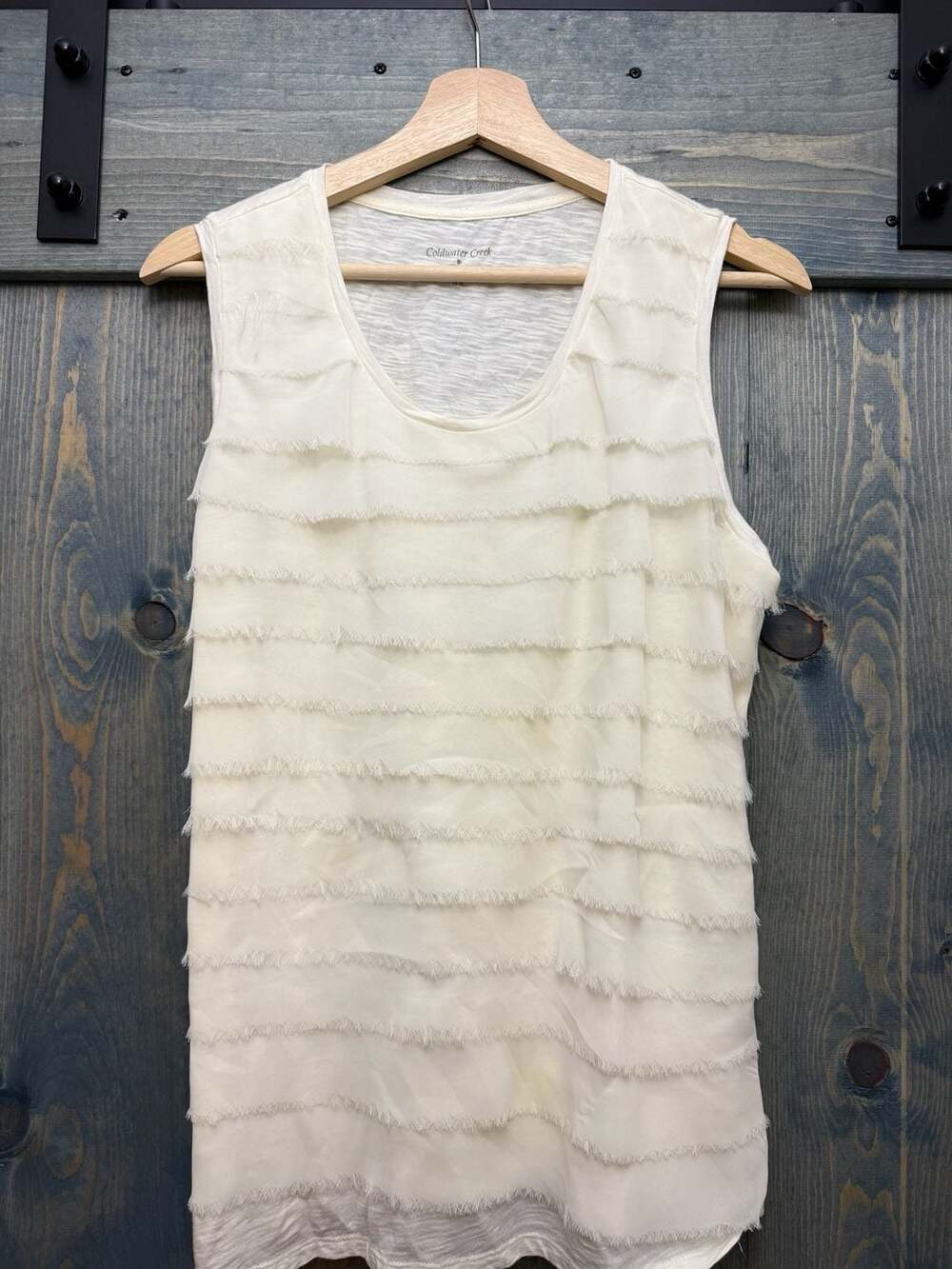 Coldwater Creek Tiered Fringe Tank Top Size L 14-16 Ivory Sleeveless